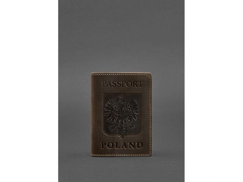 Кожаная обложка для паспорта с польским гербом темно-коричневая Crazy Horse, фото 1
