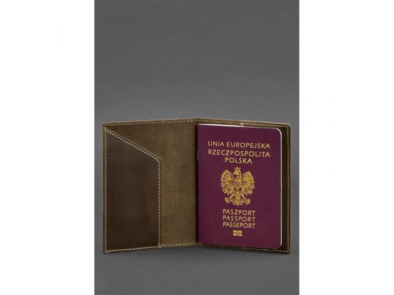 Кожаная обложка для паспорта с польским гербом темно-коричневая Crazy Horse, фото 2