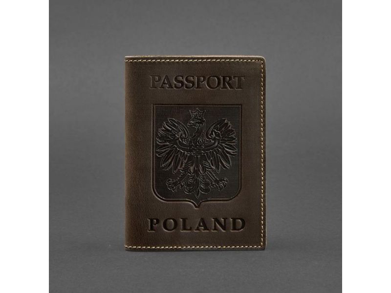 Кожаная обложка для паспорта с польским гербом темно-коричневая Crazy Horse, фото 4