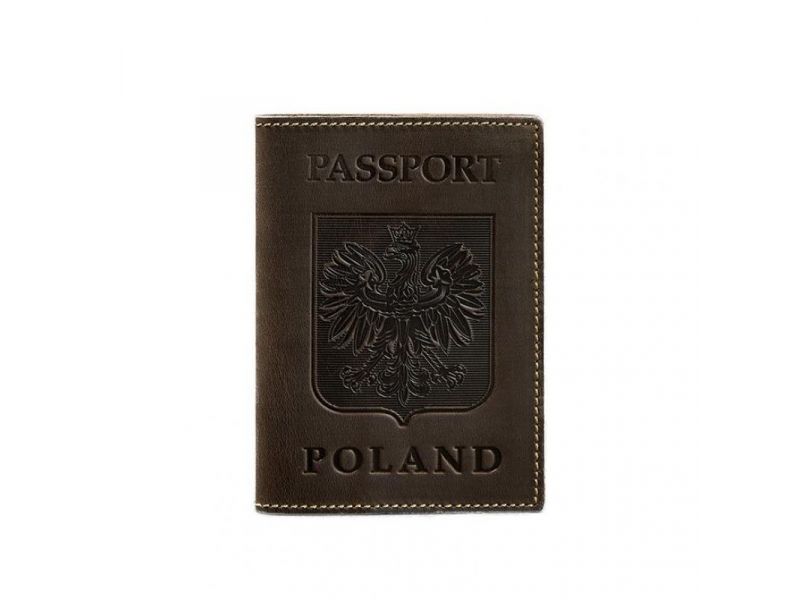 Кожаная обложка для паспорта с польским гербом темно-коричневая Crazy Horse, фото 5