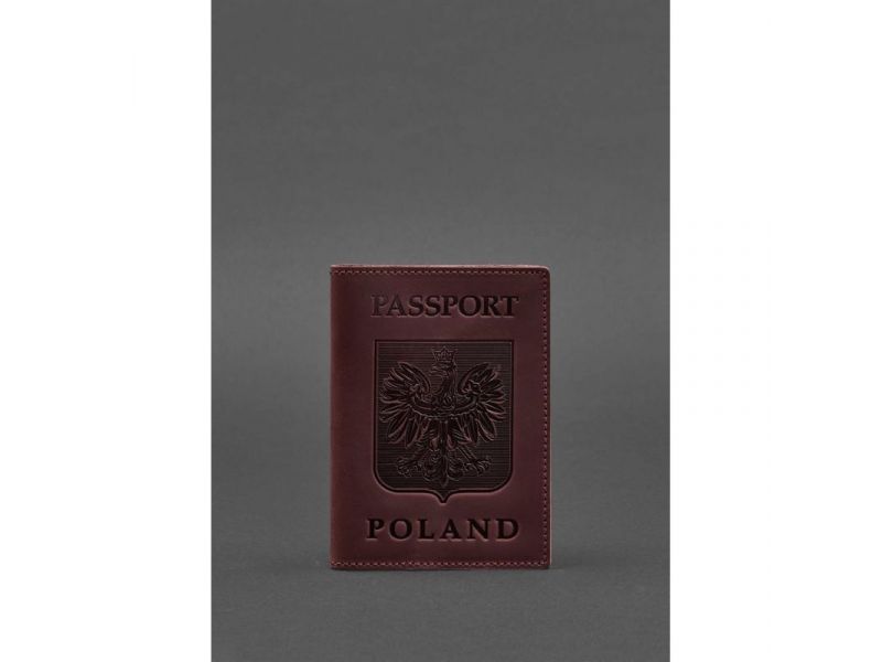 Кожаная обложка для паспорта с польским гербом бордовая Crazy Horse, фото 1