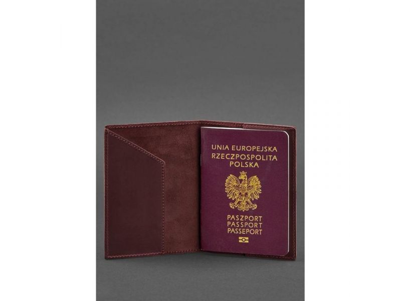 Кожаная обложка для паспорта с польским гербом бордовая Crazy Horse, фото 2