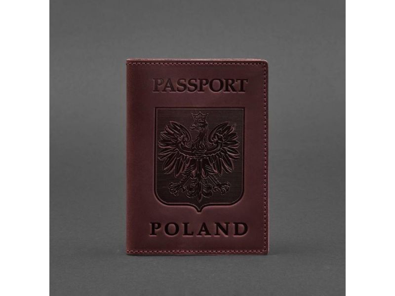 Кожаная обложка для паспорта с польским гербом бордовая Crazy Horse, фото 4