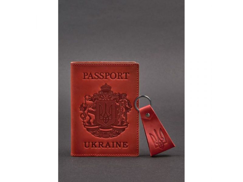 Подарочный набор кожаных аксессуаров с украинской символикой коралл, фото 2