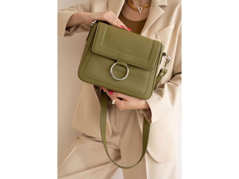 Женская кожаная сумка Jessie оливковая, фото 1