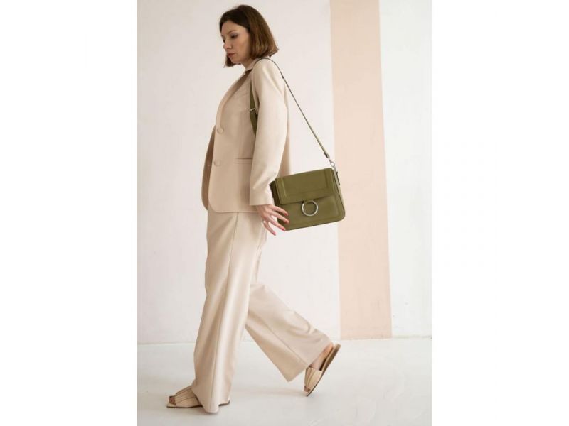 Женская кожаная сумка Jessie оливковая, фото 2