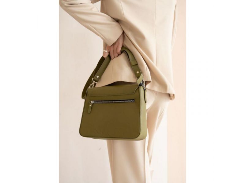 Женская кожаная сумка Jessie оливковая, фото 4