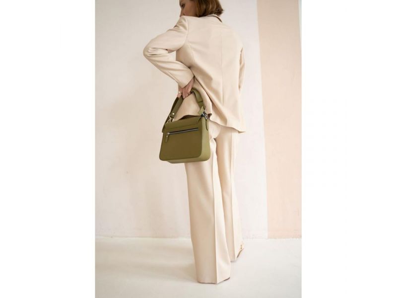 Женская кожаная сумка Jessie оливковая, фото 6