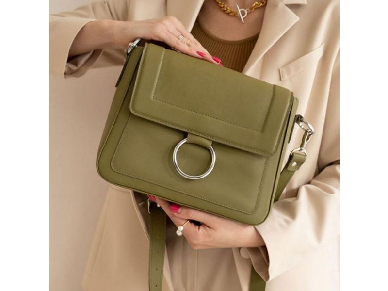 Женская кожаная сумка Jessie оливковая, фото 8