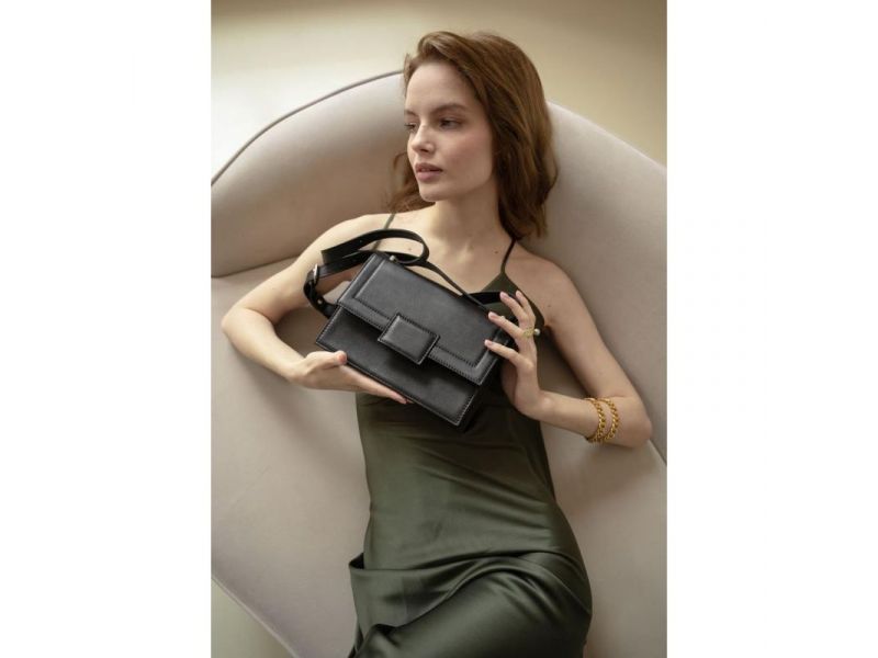 Женская кожаная сумка Kelly черная, фото 2