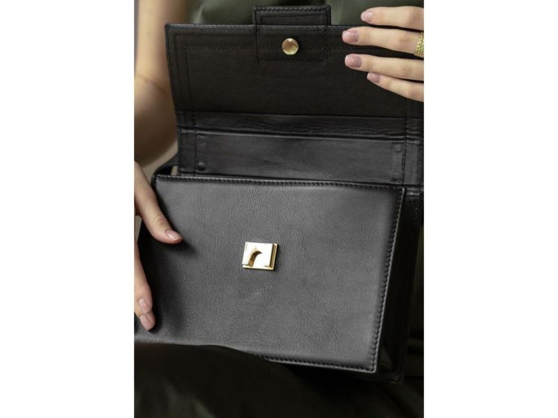 Женская кожаная сумка Kelly черная, фото 4