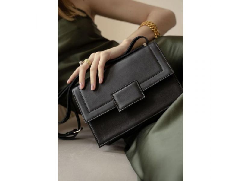 Женская кожаная сумка Kelly черная, фото 5