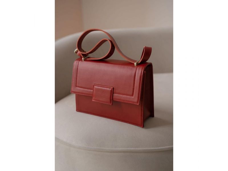Женская кожаная сумка Kelly красная, фото 3