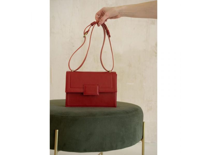 Женская кожаная сумка Kelly красная, фото 4