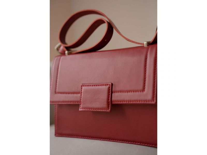 Женская кожаная сумка Kelly красная, фото 8
