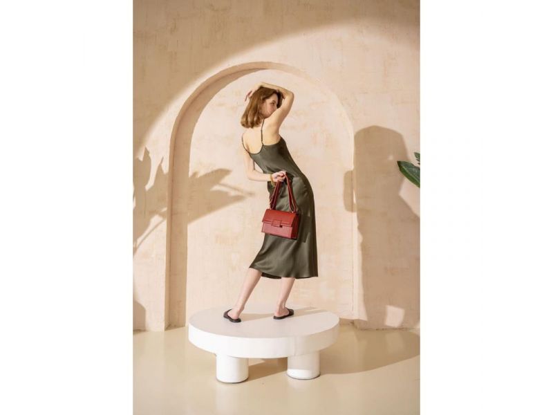 Женская кожаная сумка Kelly красная, фото 10