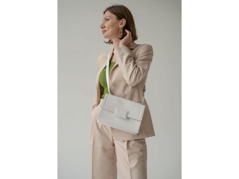 Женская кожаная сумка Kelly белая, фото 1