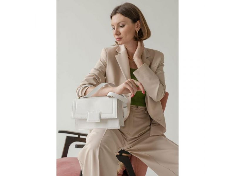 Женская кожаная сумка Kelly белая, фото 4