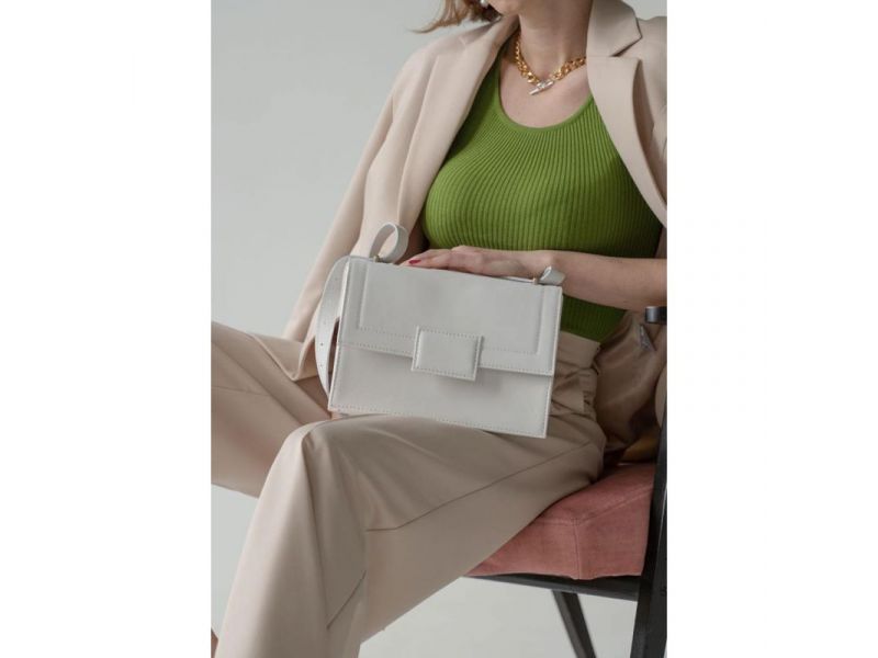 Женская кожаная сумка Kelly белая, фото 7