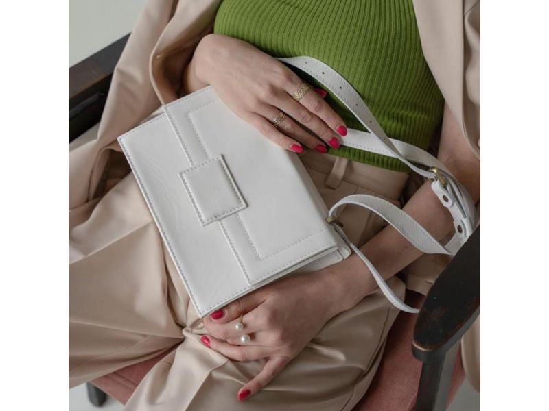 Женская кожаная сумка Kelly белая, фото 8