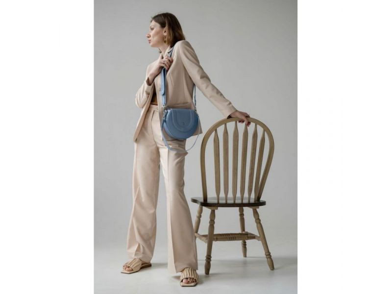 Женская кожаная сумка Mandy голубая, фото 2