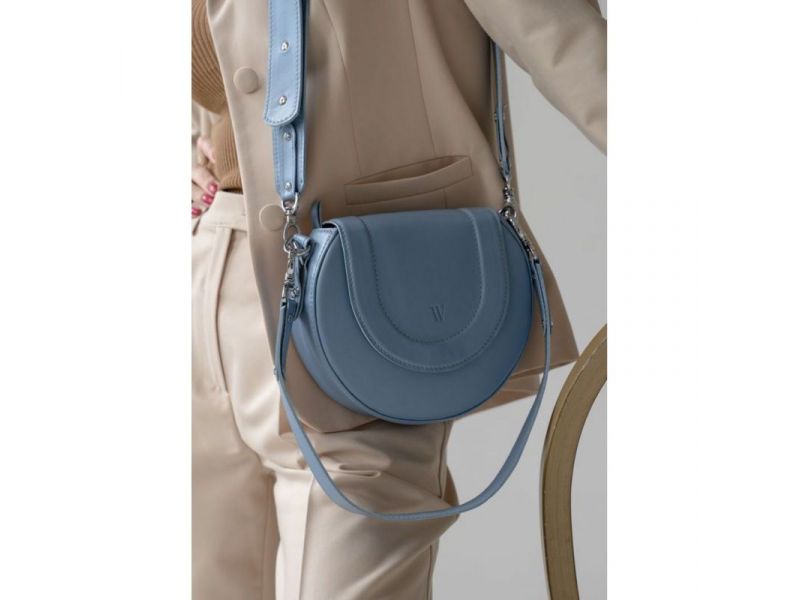 Женская кожаная сумка Mandy голубая, фото 4