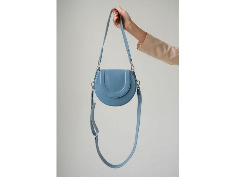 Женская кожаная сумка Mandy голубая, фото 3