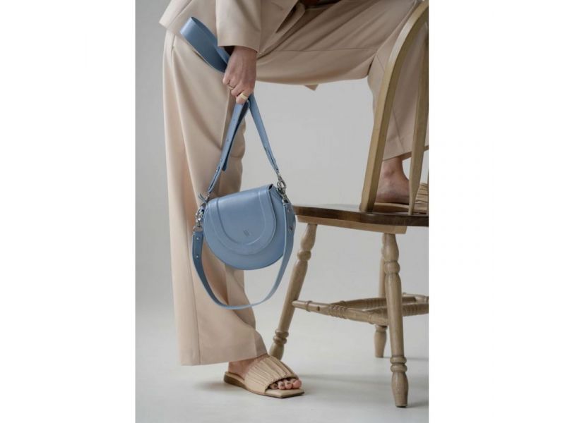 Женская кожаная сумка Mandy голубая, фото 5