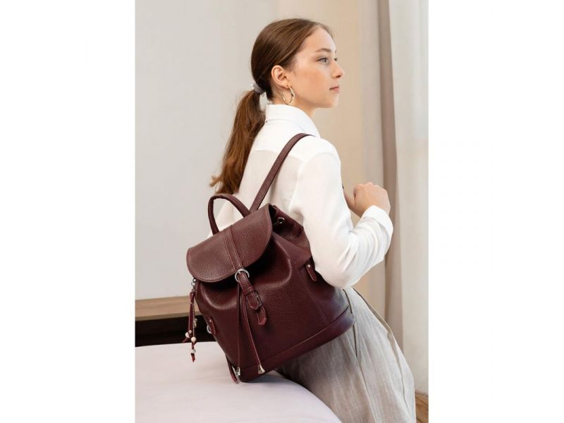 Кожаный женский рюкзак Олсен марсала, фото 1