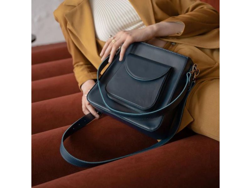 Женская кожаная сумка Stella темно-синяя, фото 6