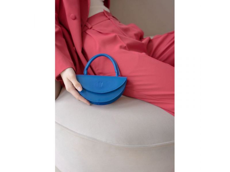 Женская кожаная мини-сумка Сhris micro ярко-синяя, фото 2