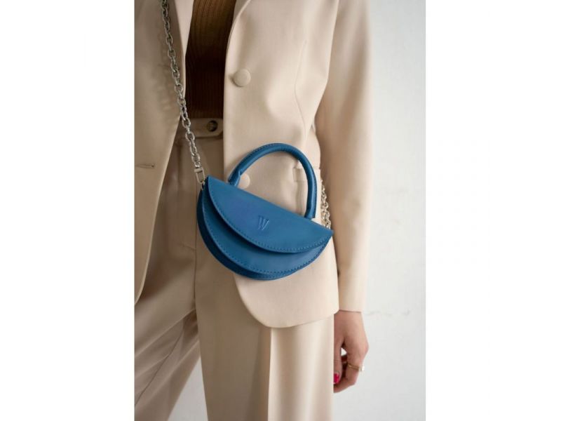 Женская кожаная мини-сумка Сhris micro ярко-синяя, фото 5