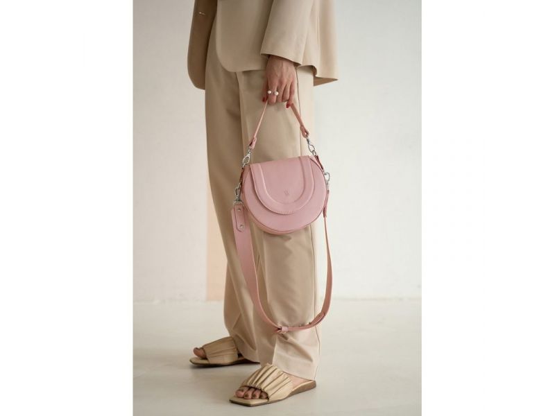 Женская кожаная сумка Mandy розовая, фото 3