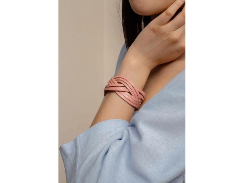 Кожаный браслет косичка розовый, фото 1