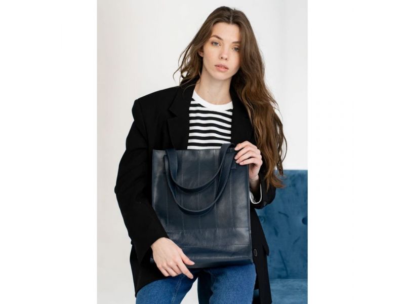 Кожаная женская сумка шоппер Бэтси темно-синий краст, фото 1