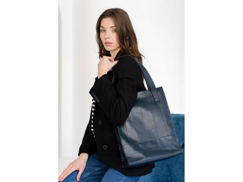 Кожаная женская сумка шоппер Бэтси темно-синий краст, фото 6