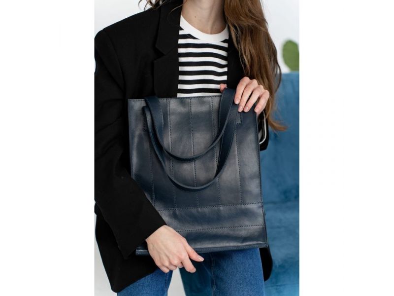 Кожаная женская сумка шоппер Бэтси темно-синий краст, фото 7