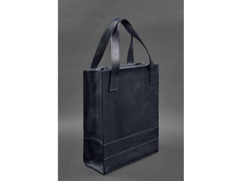 Кожаная женская сумка шоппер Бэтси темно-синий краст, фото 3