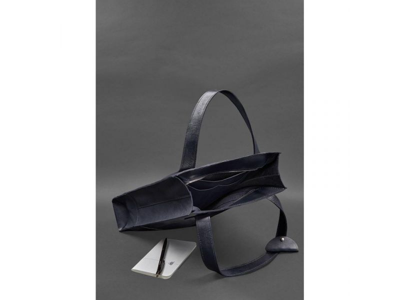 Кожаная женская сумка шоппер Бэтси темно-синий краст, фото 5