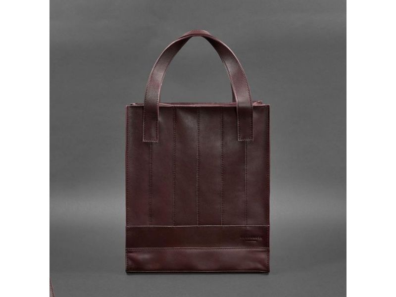 Кожаная женская сумка шоппер Бэтси бордовая краст, фото 5