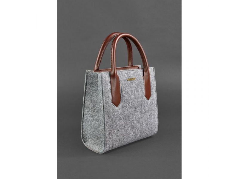 Фетровая женская сумка-кроссбоди Blackwood с кожаными коричневыми вставками, фото 2