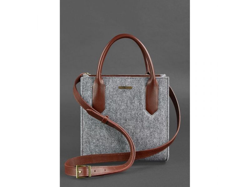 Фетровая женская сумка-кроссбоди Blackwood с кожаными коричневыми вставками, фото 3