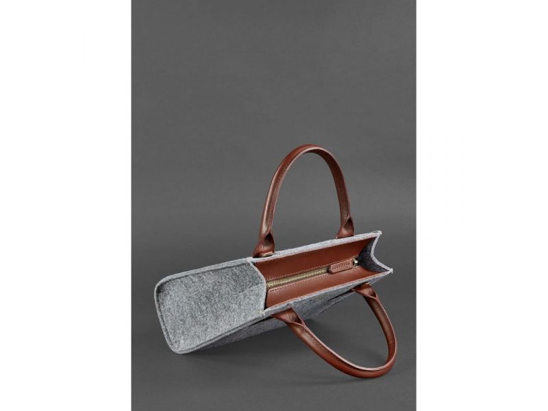 Фетровая женская сумка-кроссбоди Blackwood с кожаными коричневыми вставками, фото 5