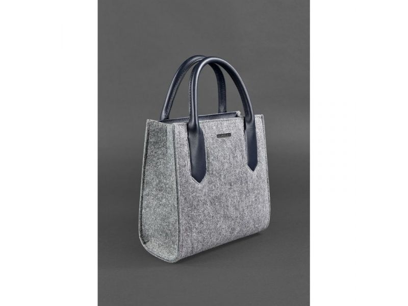 Фетровая женская сумка-кроссбоди Blackwood с кожаными синими вставками, фото 2