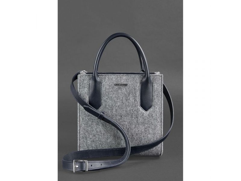 Фетровая женская сумка-кроссбоди Blackwood с кожаными синими вставками, фото 3