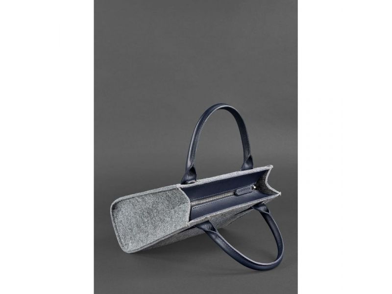 Фетровая женская сумка-кроссбоди Blackwood с кожаными синими вставками, фото 5