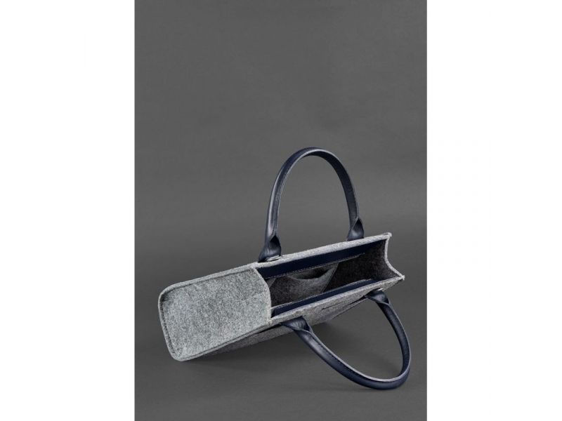 Фетровая женская сумка-кроссбоди Blackwood с кожаными синими вставками, фото 6