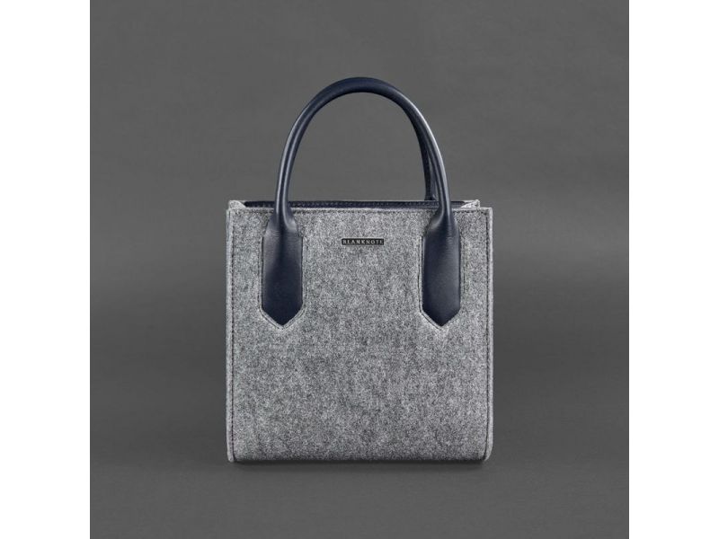 Фетровая женская сумка-кроссбоди Blackwood с кожаными синими вставками, фото 8