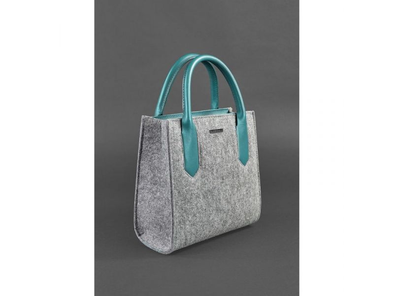 Фетровая женская сумка-кроссбоди Blackwood с кожаными бирюзовыми вставками, фото 2