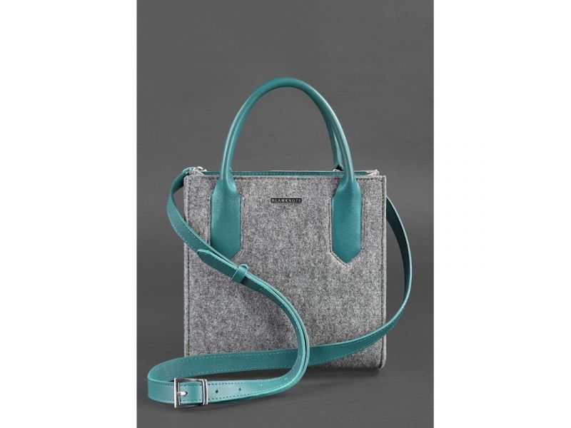 Фетровая женская сумка-кроссбоди Blackwood с кожаными бирюзовыми вставками, фото 3